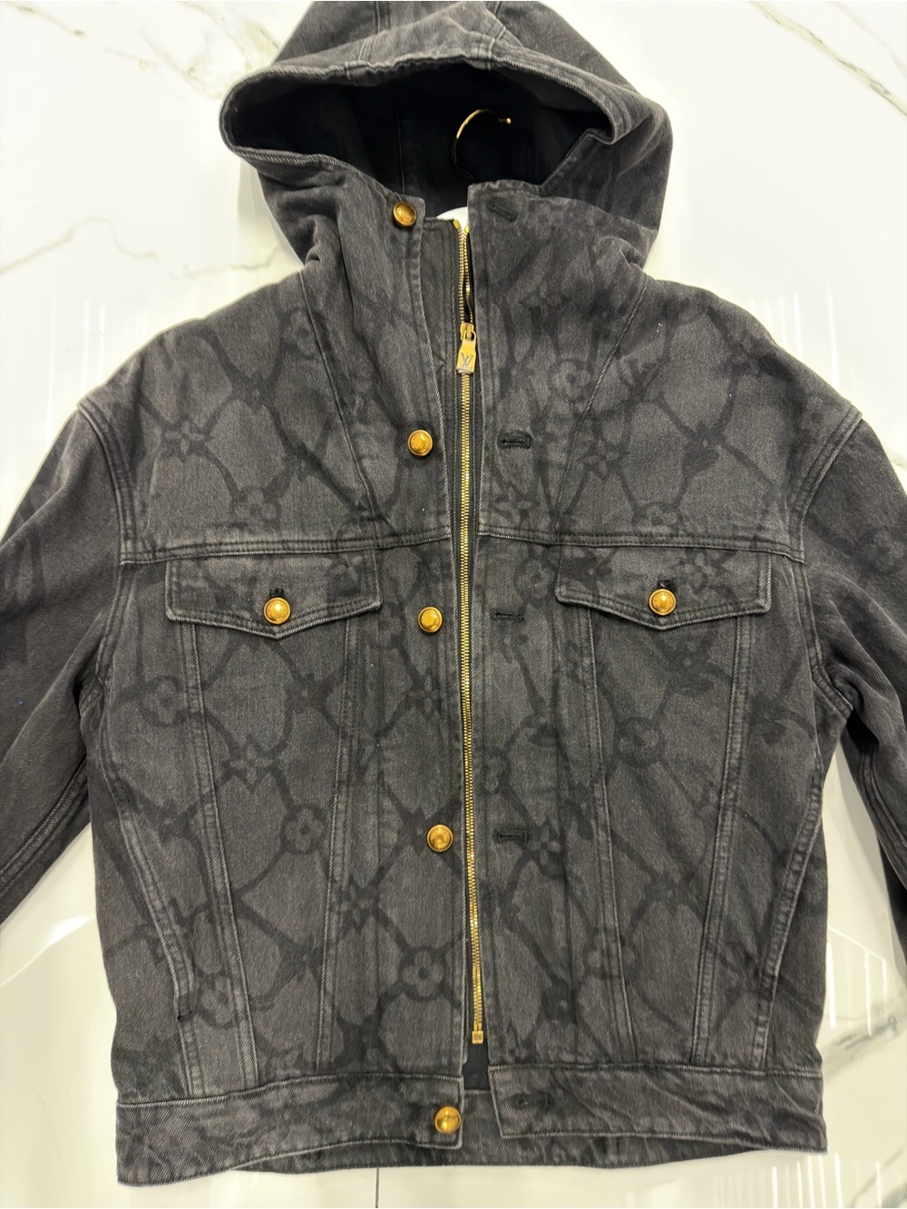 Louis Vuitton Charcoal Denim Blouson Web Jacket with Gold Hardware